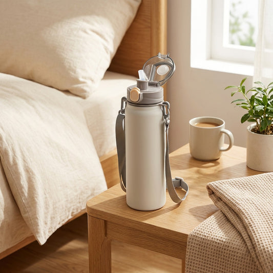 Thermflow™ Stainless Steel Thermos Cup With Straw in a calm home setting