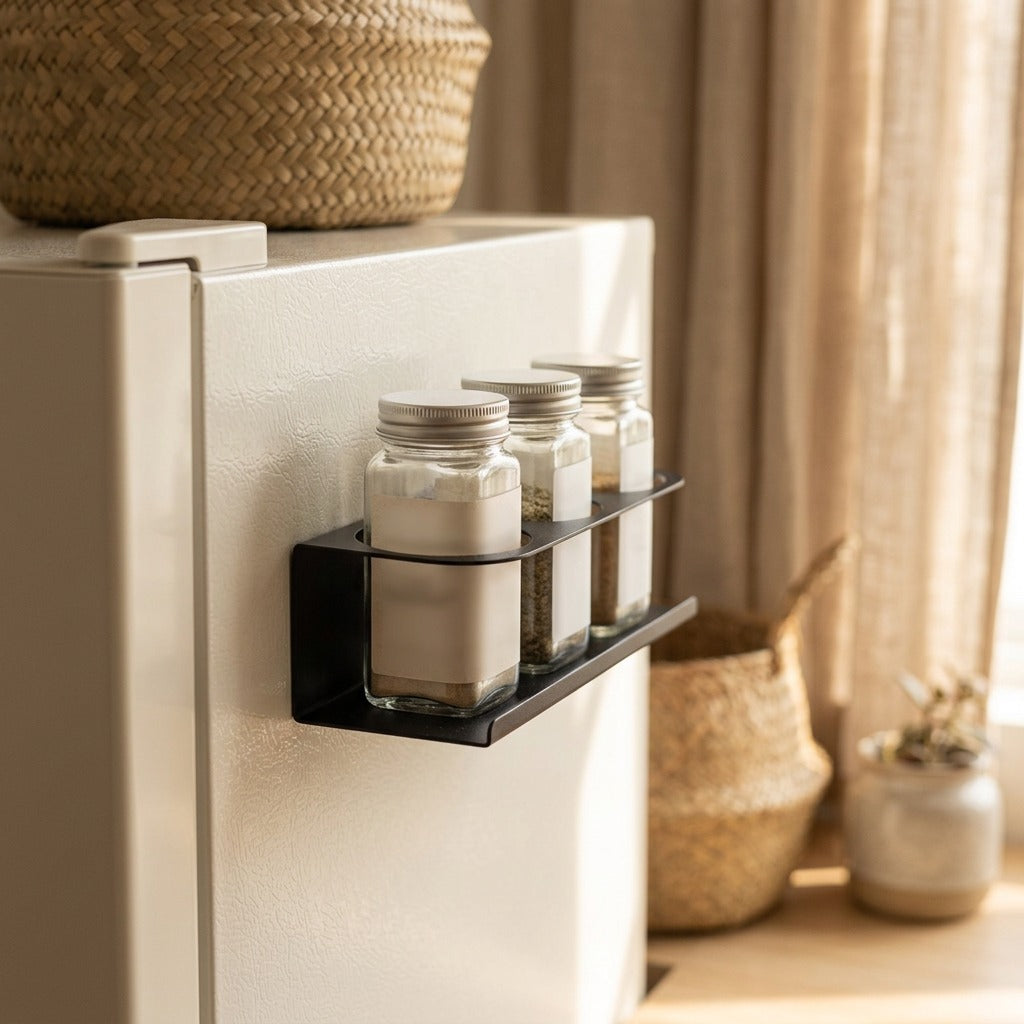 Fridgespice™ Magnetic Iron Refrigerator Spice Rack, styled close view