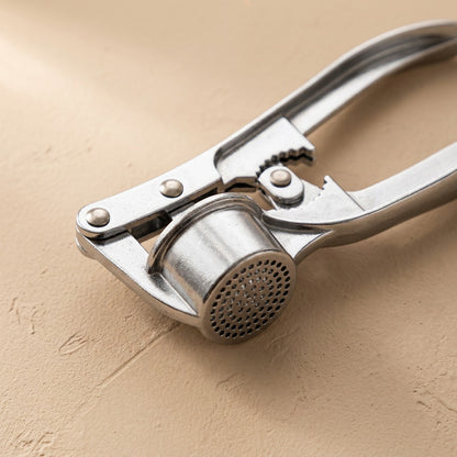 Mashclove™ Zinc Alloy Garlic Press, material and detail close-up