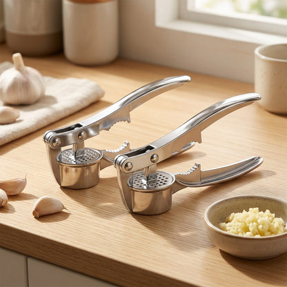 Mashclove™ Zinc Alloy Garlic Press, styled close view