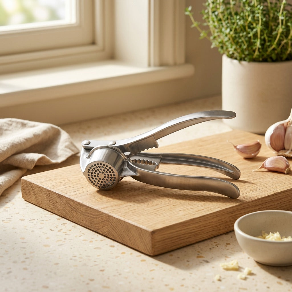 Garlicraft™ Manual Garlic Press in a calm home setting