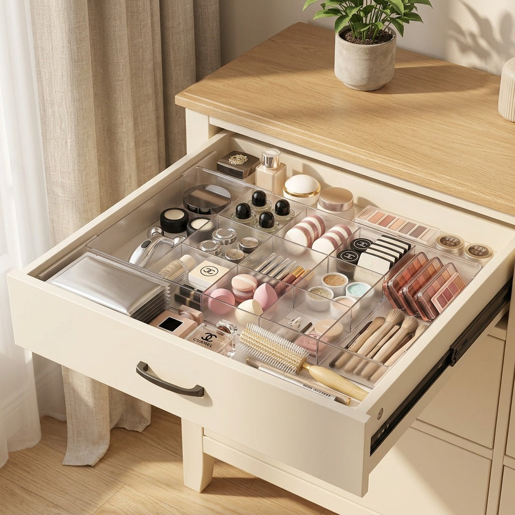 Stowclear™ PET Drawer Storage Box in a calm home setting