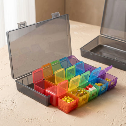 Weekfold™ 28-Compartment Foldable Pill Box, material and detail close-up