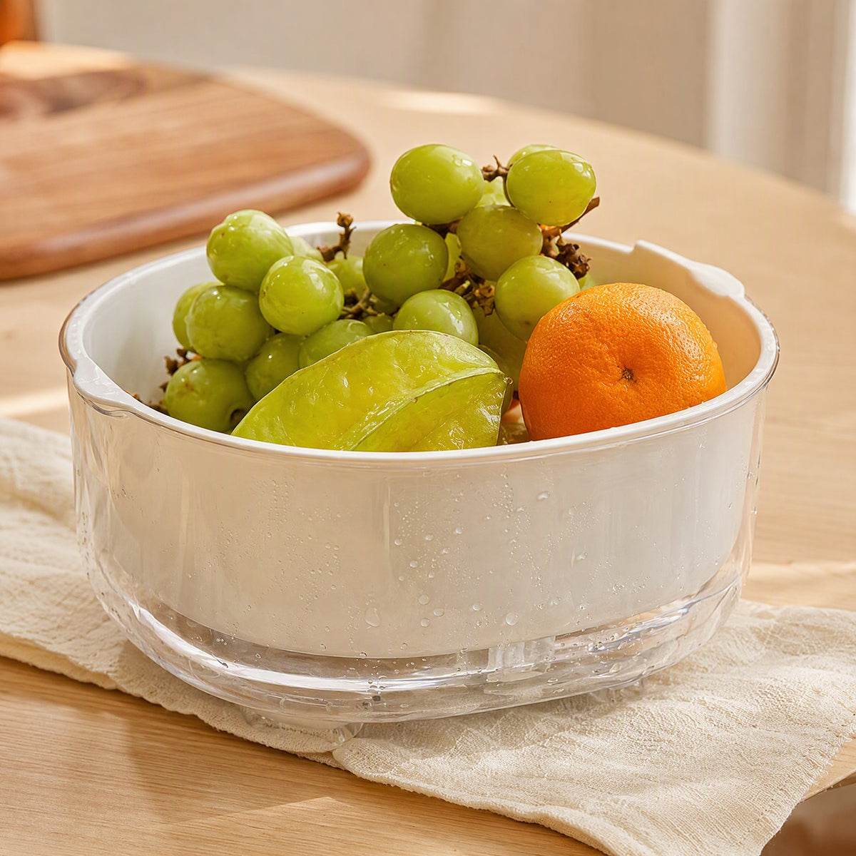Dripnest™ PET And PP Fruit Drain Basket, styled close view