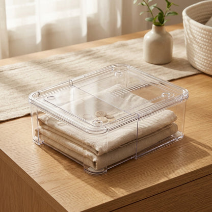 Slipstack™ Transparent Stackable Drawer Storage Box in a calm home setting