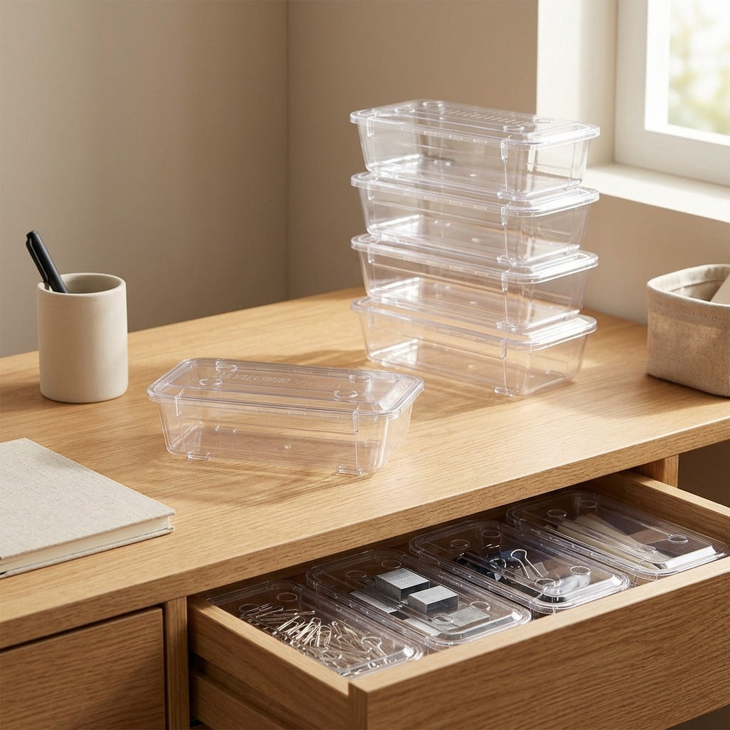 Slipstack™ Transparent Stackable Drawer Storage Box, styled close view