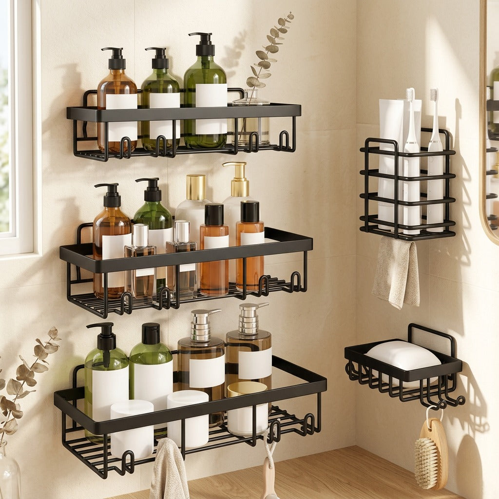 Ironhold™ Iron Bathroom Storage Rack in a calm home setting