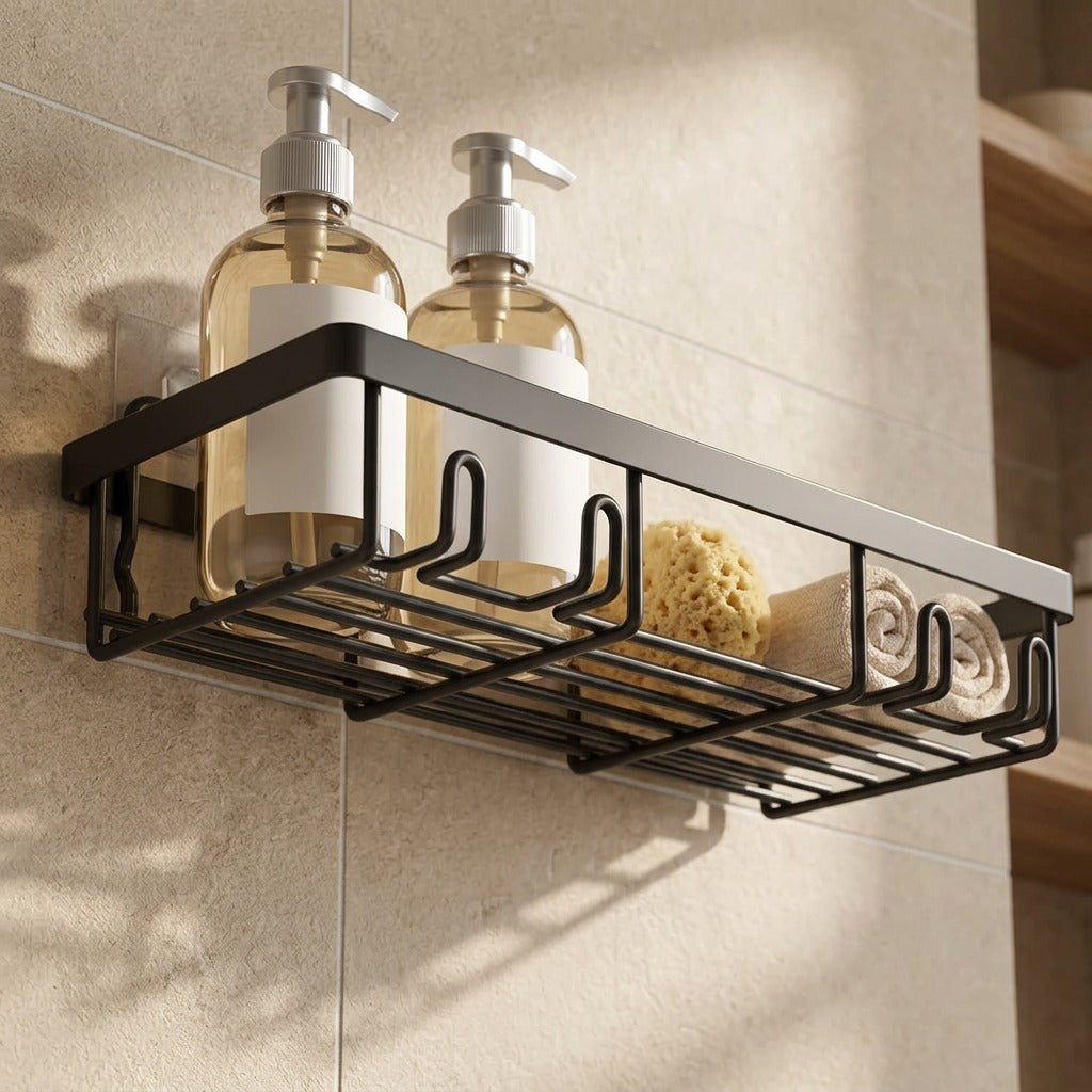 Ironhold™ Iron Bathroom Storage Rack, styled close view