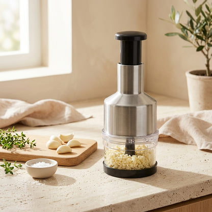 Clovecut™ Stainless Steel Garlic Cutter in a calm home setting