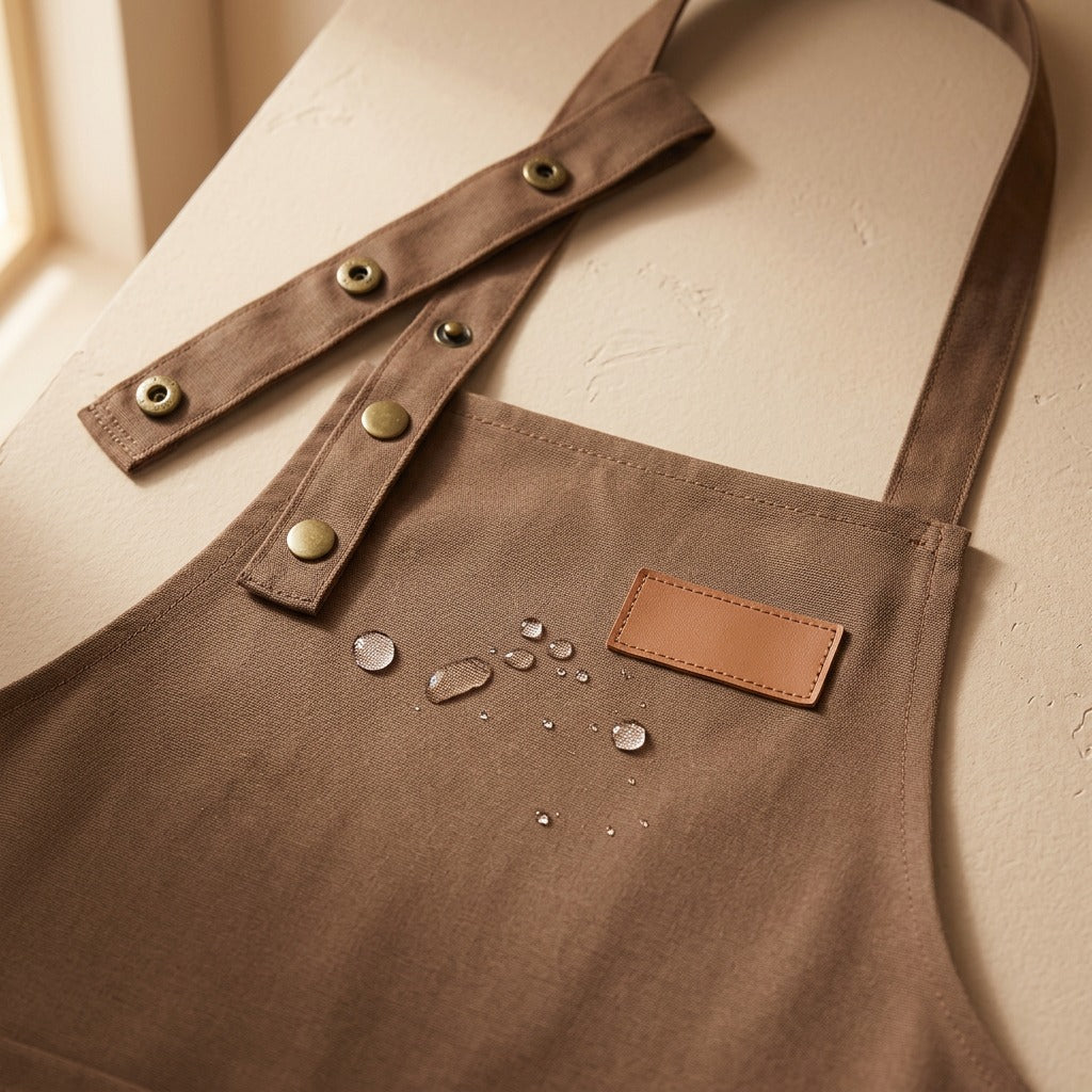 Rainapron™ Waterproof Canvas Kitchen Apron, material and detail close-up