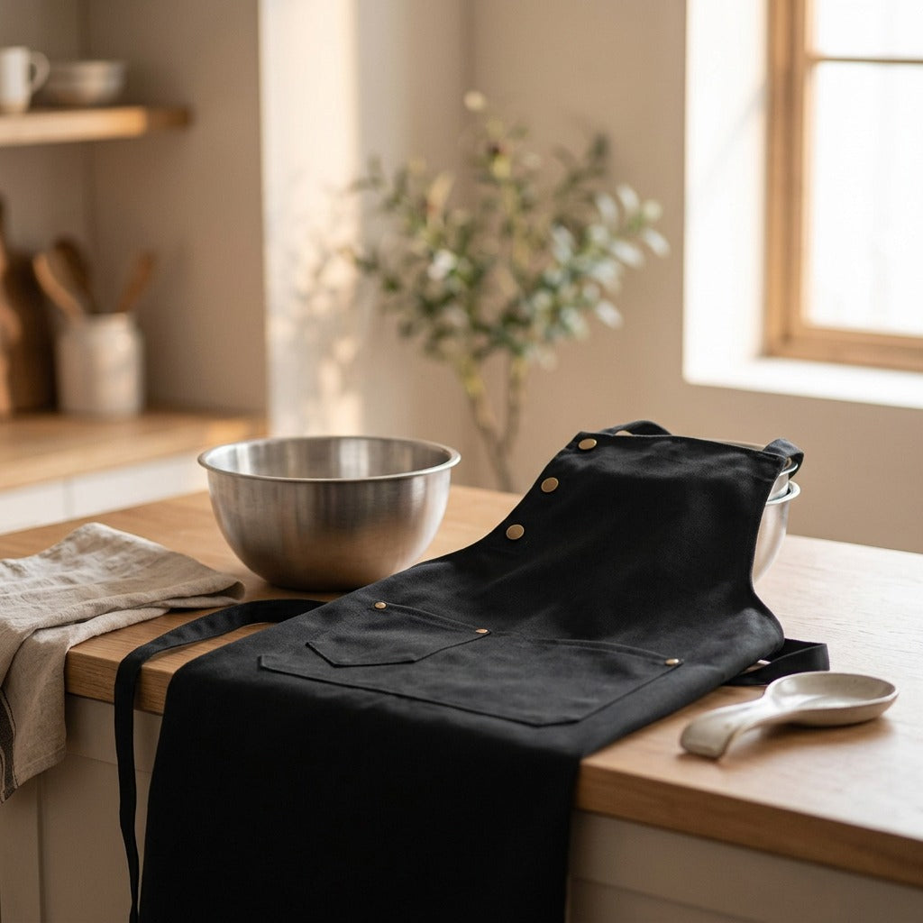 Rainapron™ Waterproof Canvas Kitchen Apron, styled close view