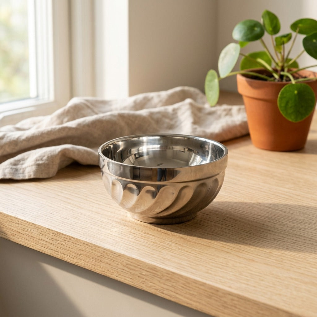 Grainnest™ Double-Layer Stainless Steel Rice Bowl in a calm home setting