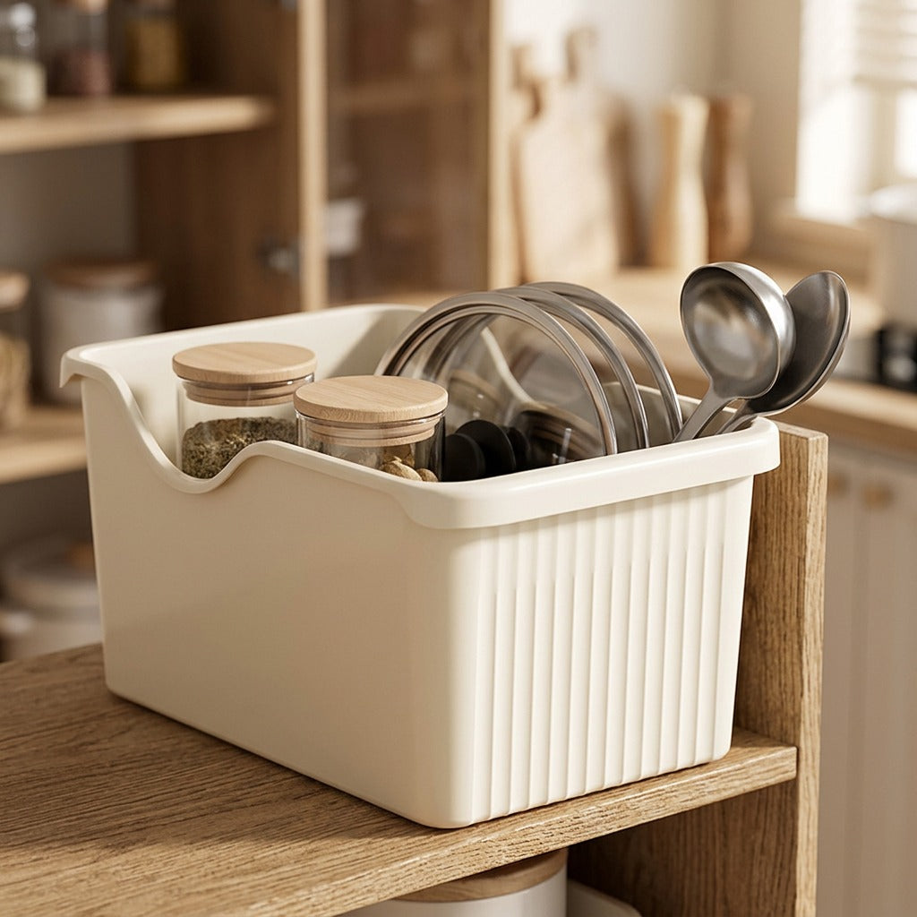 Stowbasket™ Extra Large Plastic Storage Basket, styled close view