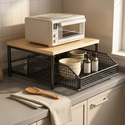 Racktidy™ Carbon Steel Kitchen Storage Rack, styled close view