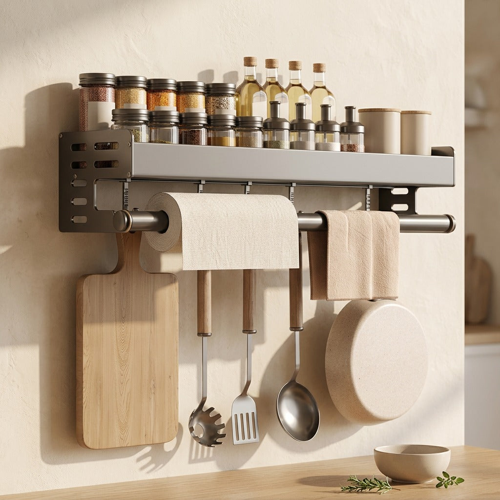 Spicetier™ Gun Gray Kitchen Seasoning Storage Rack in a calm home setting