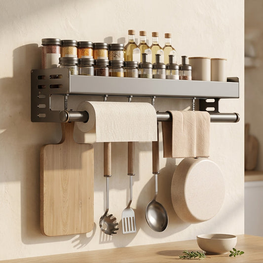 Spicetier™ Gun Gray Kitchen Seasoning Storage Rack in a calm home setting