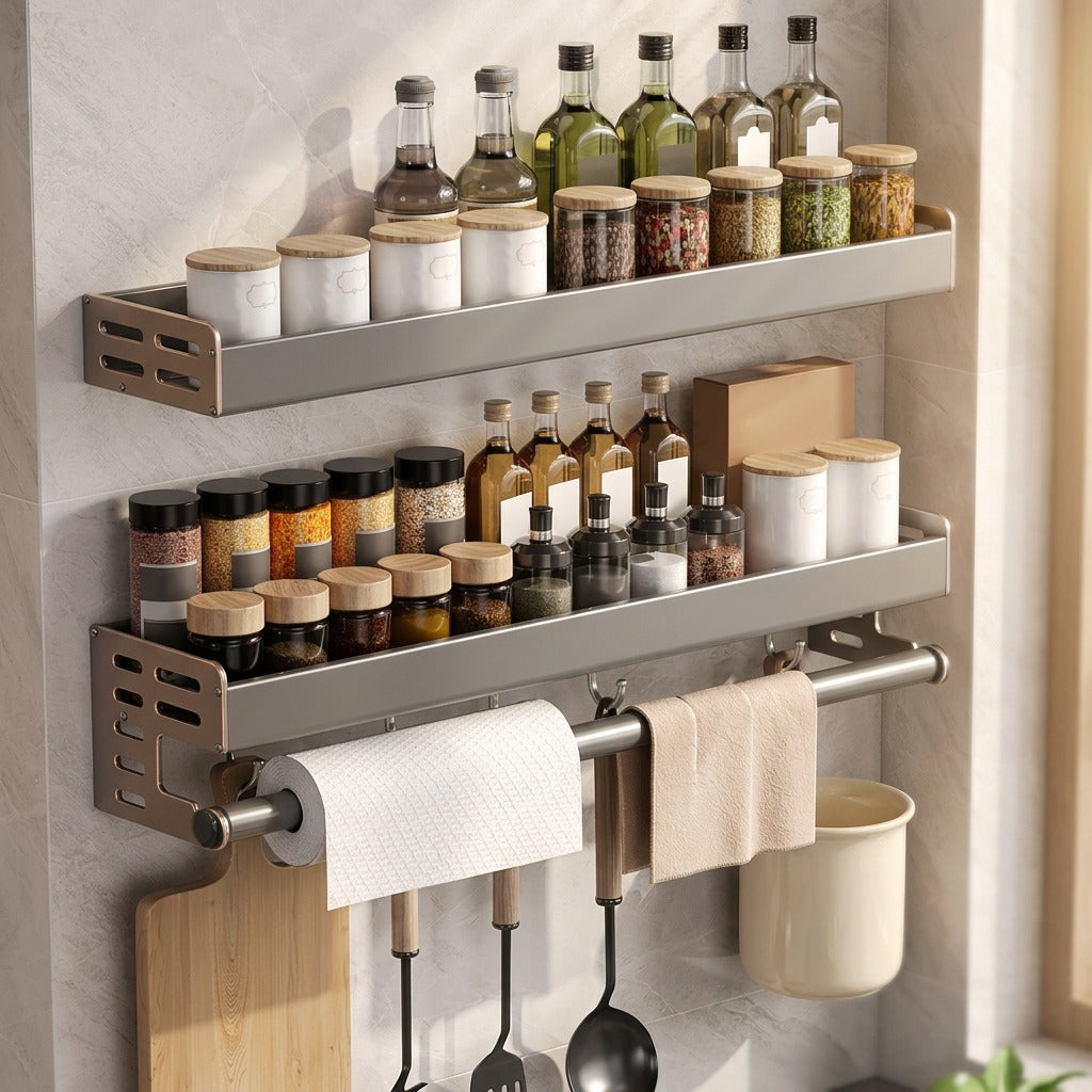 Spicetier™ Gun Gray Kitchen Seasoning Storage Rack, styled close view