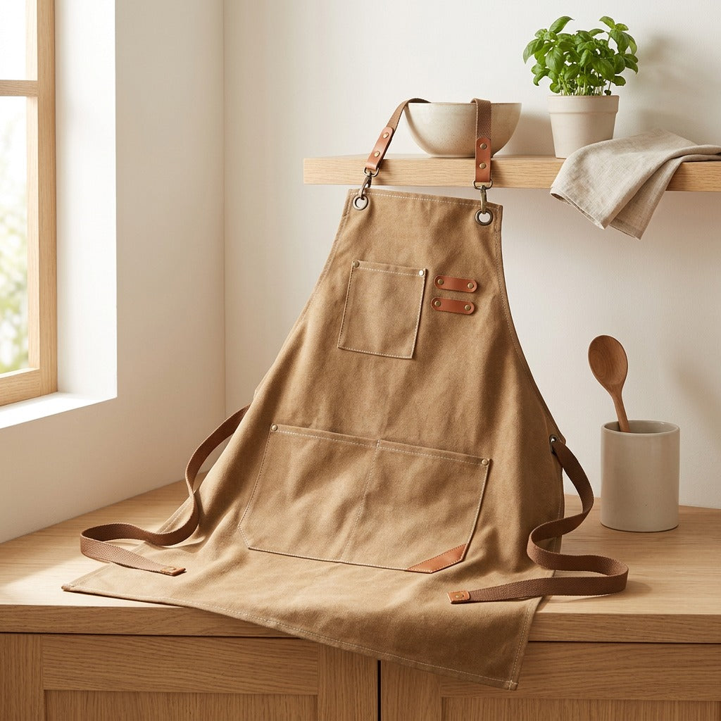 Cookweave™ Polyester-Cotton Canvas Kitchen Apron in a calm home setting