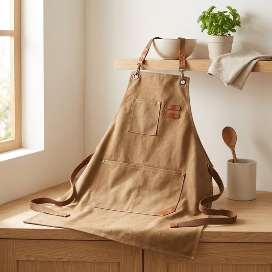 Cookweave™ Polyester-Cotton Canvas Kitchen Apron in a calm home setting