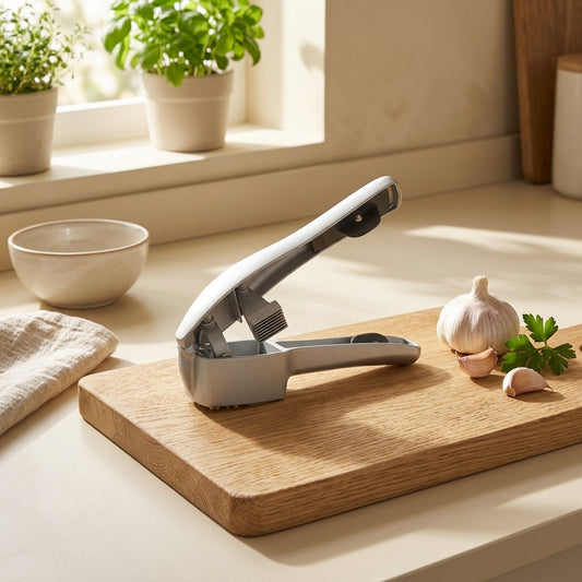 Squeezebulb™ Aluminum Alloy Garlic Press in a calm home setting