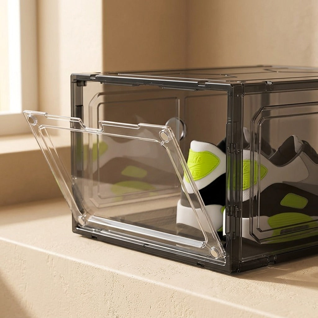 Shoefold™ Transparent Foldable Shoe Box, material and detail close-up
