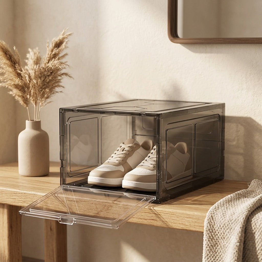 Shoefold™ Transparent Foldable Shoe Box, styled close view