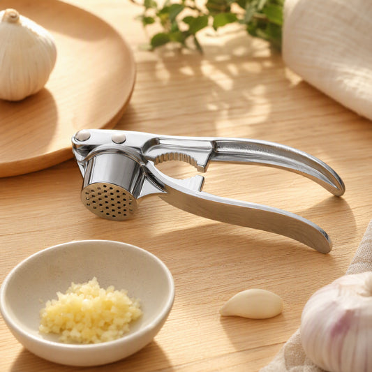 Bulbpress™ Aluminum Alloy Garlic Press in a calm home setting