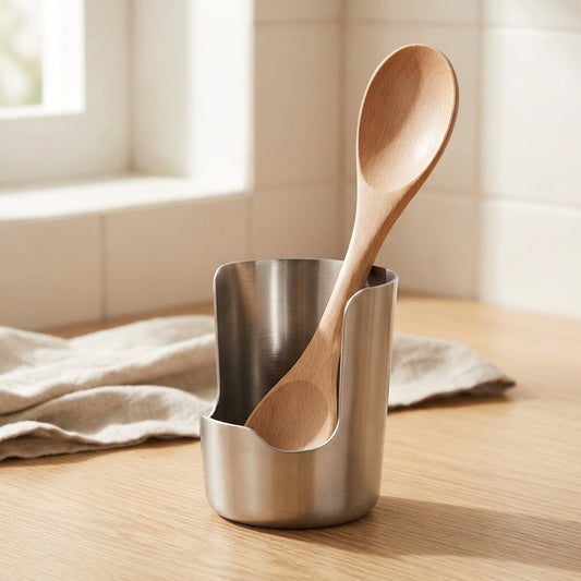Spoonrest™ 304 Stainless Steel Spoon Holder, styled close view