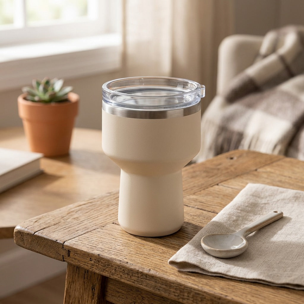 Warmhold™ 16oz Stainless Steel Coffee Cup, styled close view