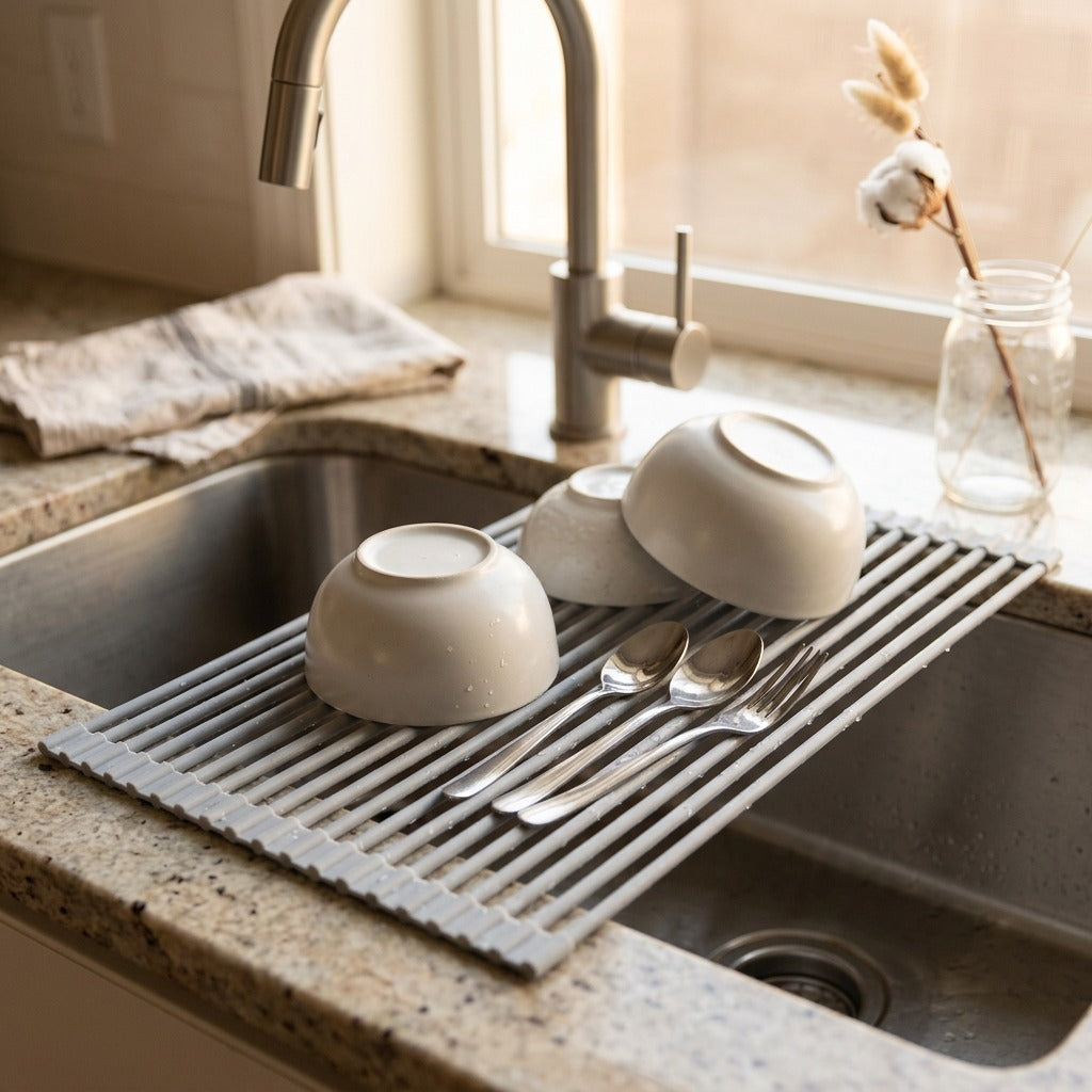 Sinkrest™ Silicone Sink Drain Rack, styled close view