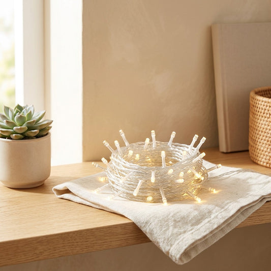Twinklit™ Flashing LED String Lights in a calm home setting