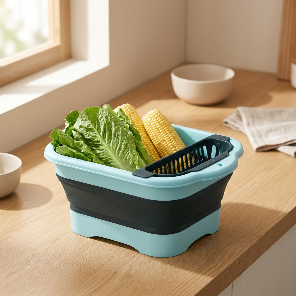 Washfold™ Foldable Plastic Washing Basket, styled close view