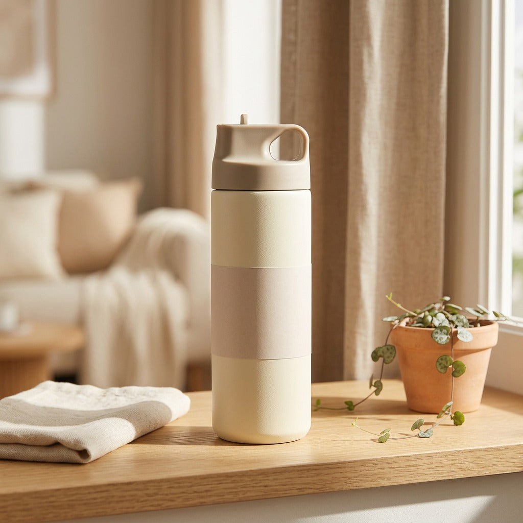 Sipsteel™ 304 Stainless Steel Sports Water Bottle in a calm home setting