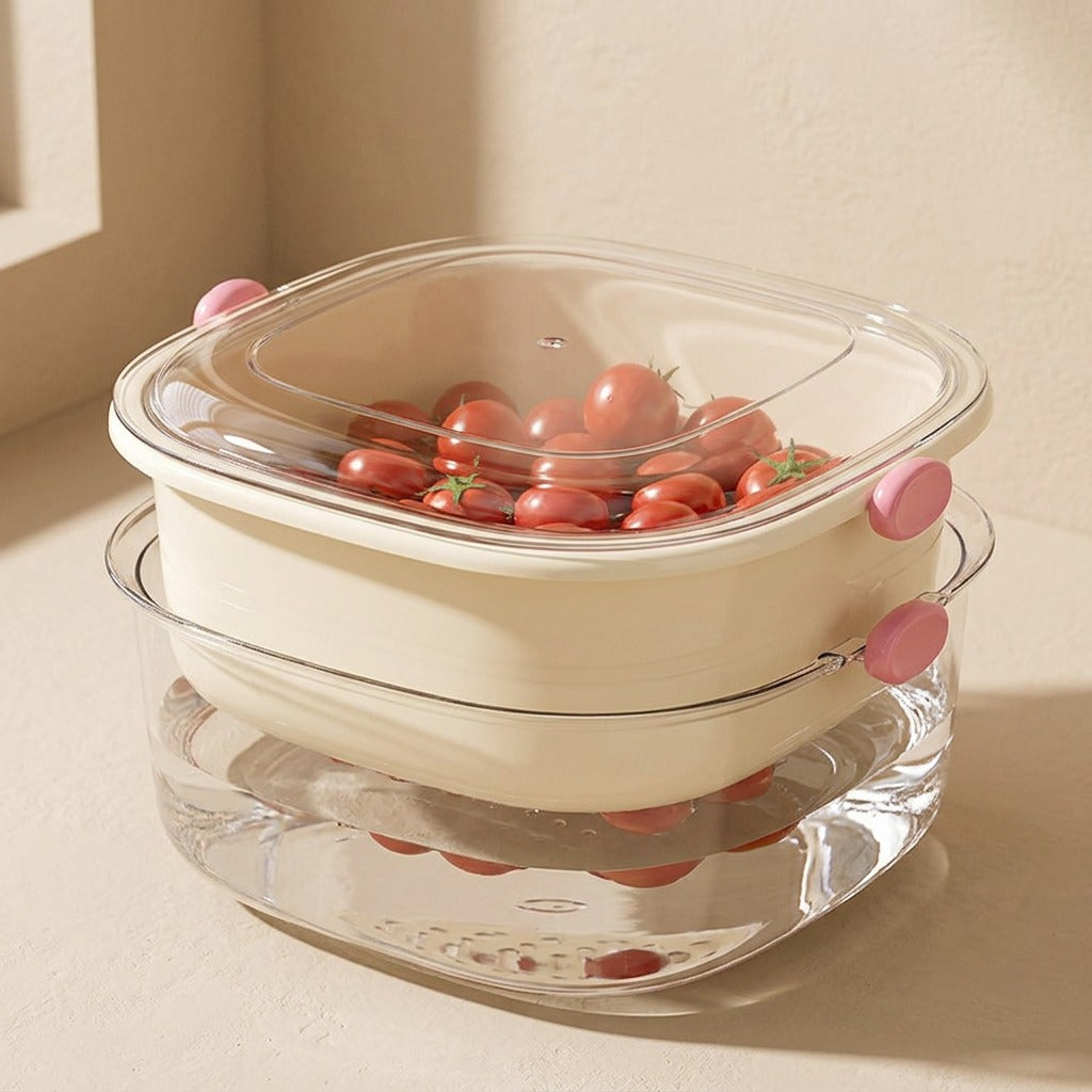 Lidbasket™ Double-Layer Draining Basket With Lid, material and detail close-up