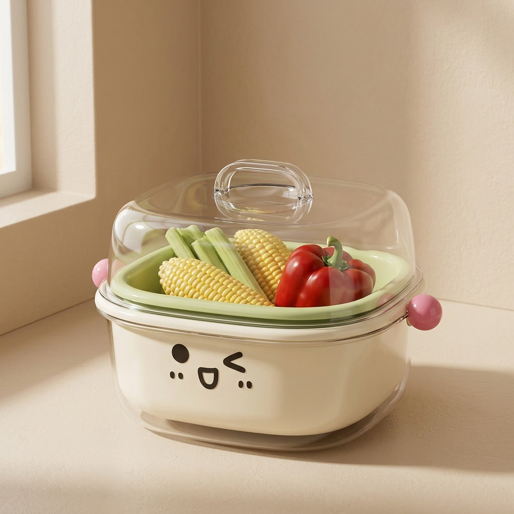 Lidbasket™ Double-Layer Draining Basket With Lid