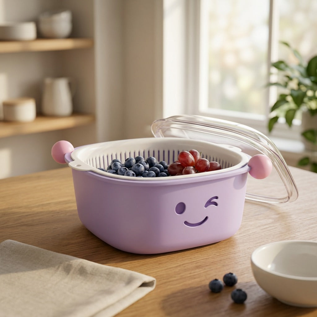 Lidbasket™ Double-Layer Draining Basket With Lid, styled close view