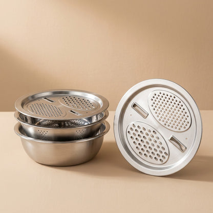 Gratewell™ Stainless Steel Grater Basin Set, material and detail close-up