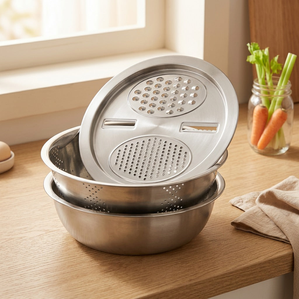 Gratewell™ Stainless Steel Grater Basin Set, styled close view