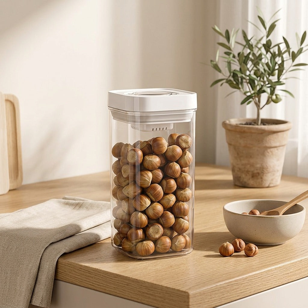 Jarjoy™ Square Plastic Food Storage Jar in a calm home setting