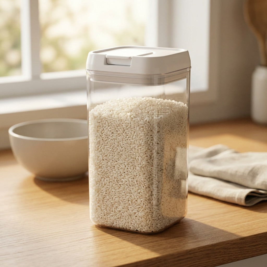 Jarjoy™ Square Plastic Food Storage Jar, styled close view