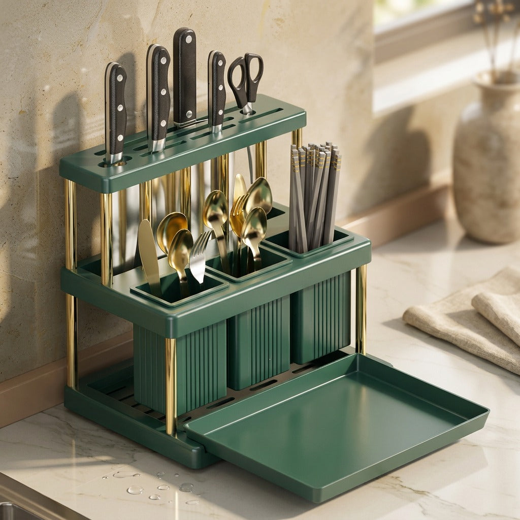 Panperch™ Stainless Steel Kitchen Storage Rack, styled close view