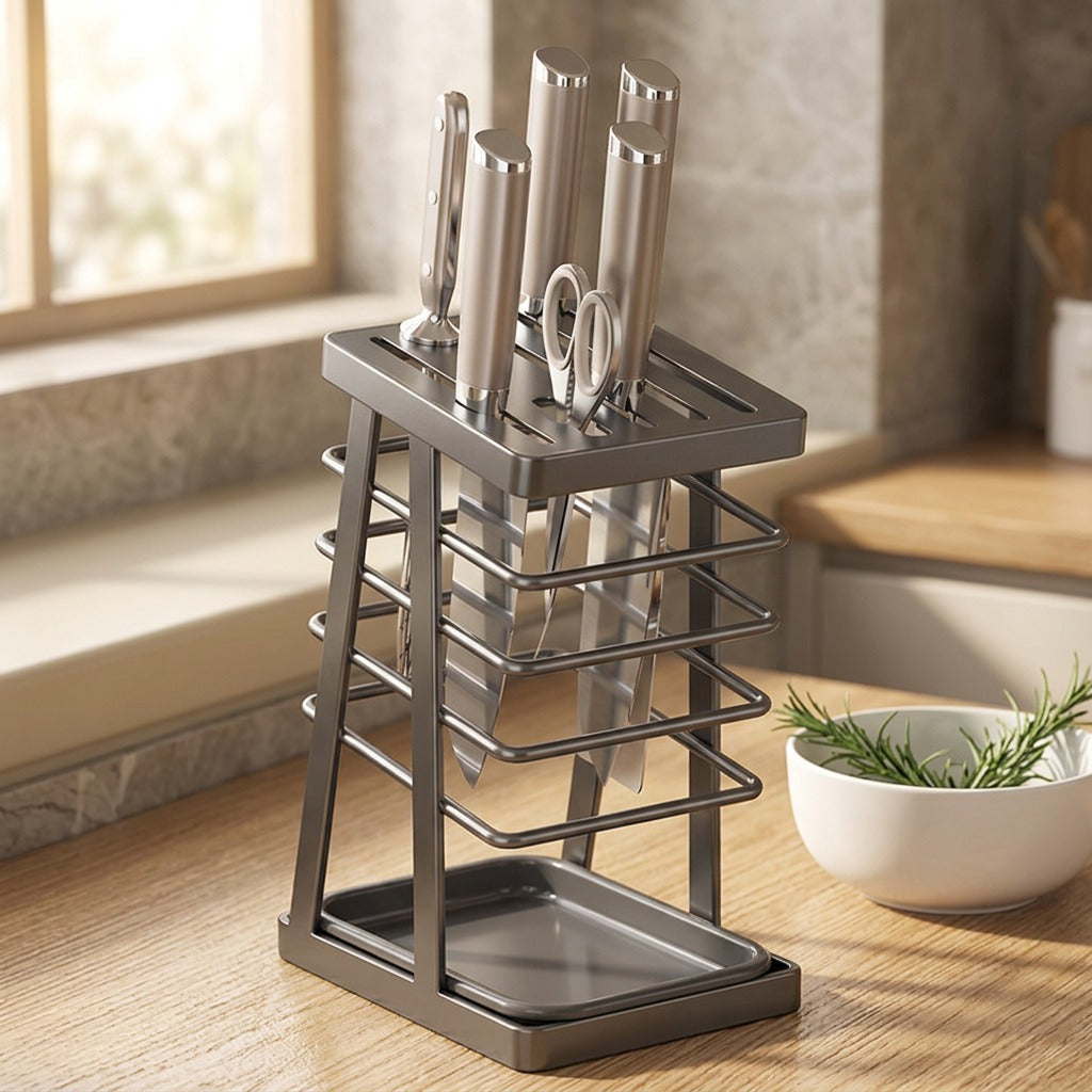 Bladebay™ Carbon Steel Kitchen Knife Holder, styled close view