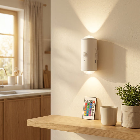 Remoteglow™ Remote-Controlled Rechargeable Cabinet Light in a calm home setting