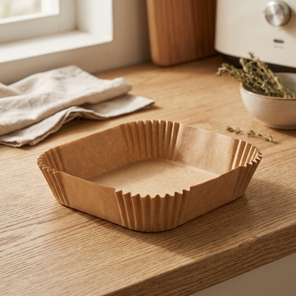 Fryguard™ Rectangular Silicone Air Fryer Paper Liners, styled close view