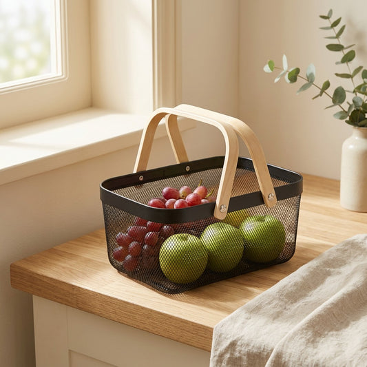 Harvestow™ Iron Fruit And Vegetable Basket in a calm home setting
