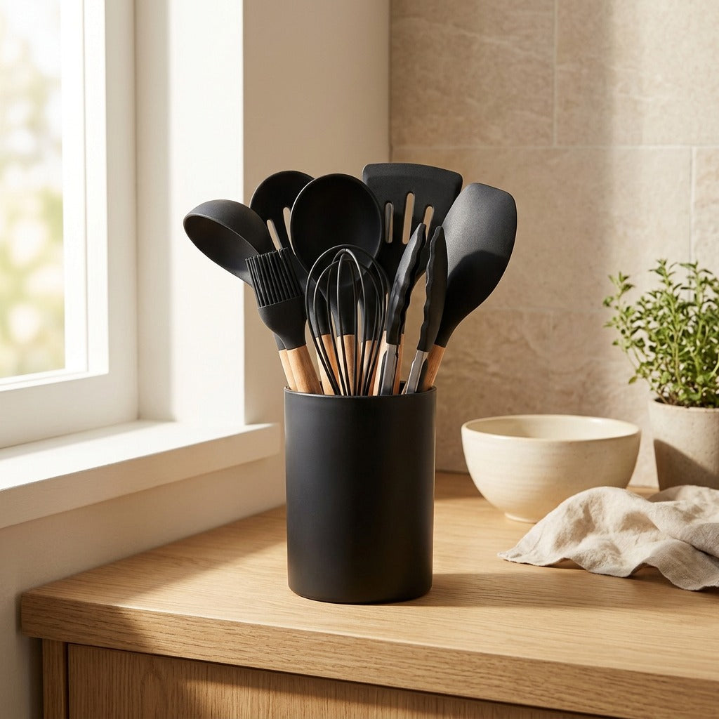 Cookflex™ Silicone Kitchen Utensil Set in a calm home setting
