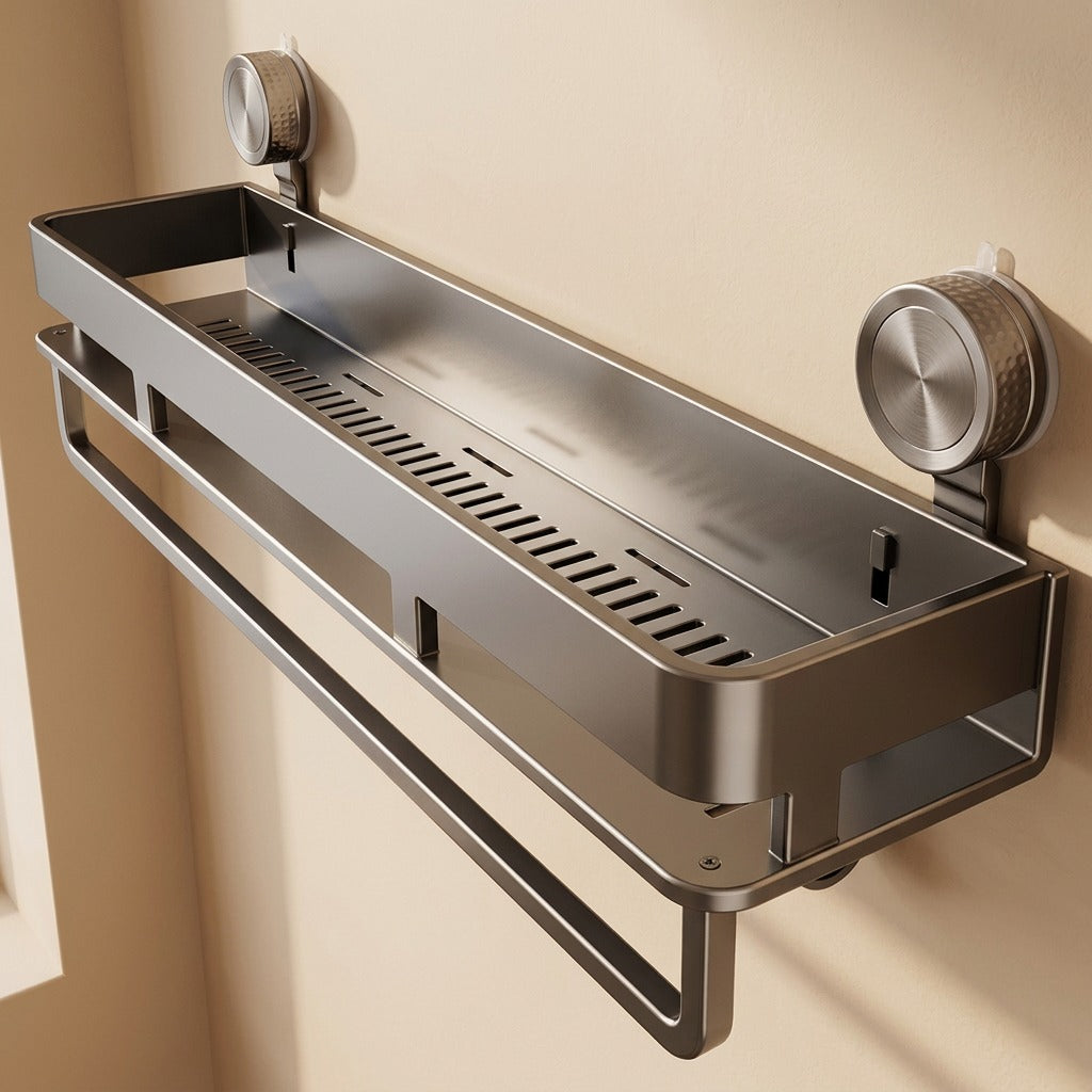 Gripledge™ Metal Bathroom Suction Cup Storage Rack, material and detail close-up