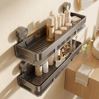 Gripledge™ Metal Bathroom Suction Cup Storage Rack in a calm home setting