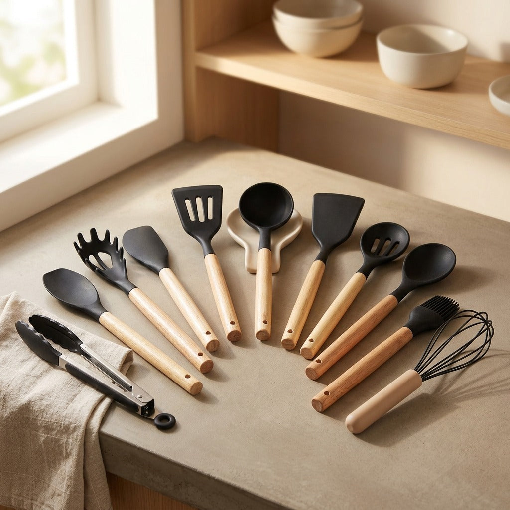 Cookstack™ 19-Piece Silicone Kitchenware Set, styled close view