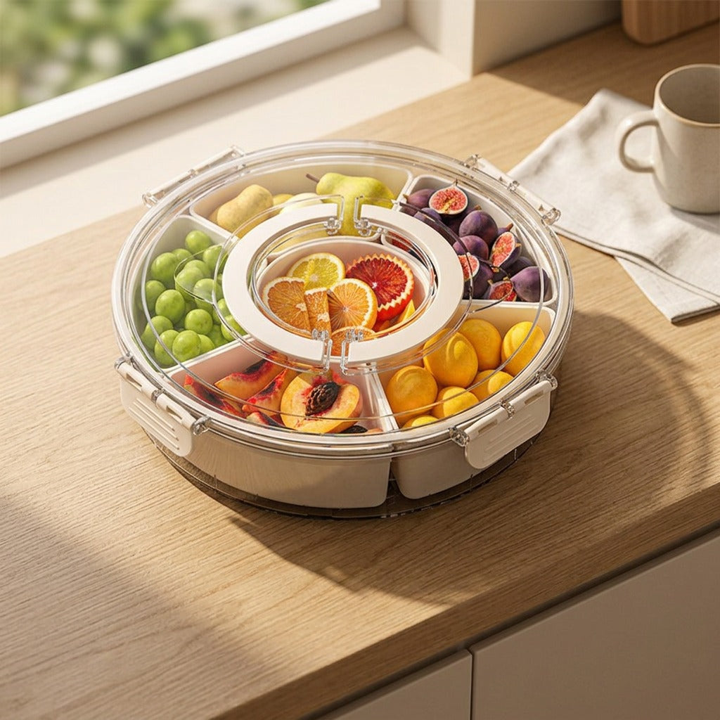 Spinstore™ Six-Compartment Rotating Storage Box, styled close view